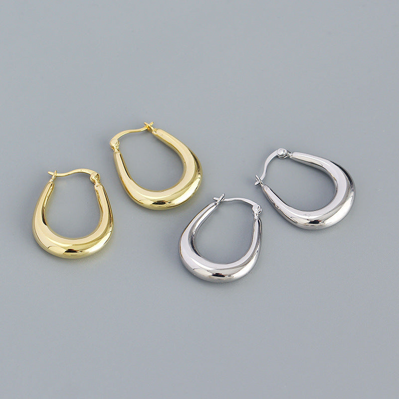 Office U Shape Simple 925 Sterling Silver Hoop Earrings