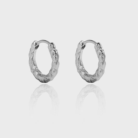 Simple Mini Irregular Circle Geometry 925 Sterling Silver Huggie Hoop Earrings