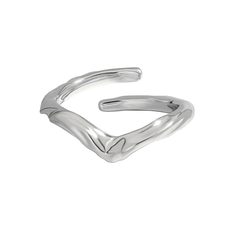 Simple Letter V Shape 925 Sterling Silver Adjustable Ring