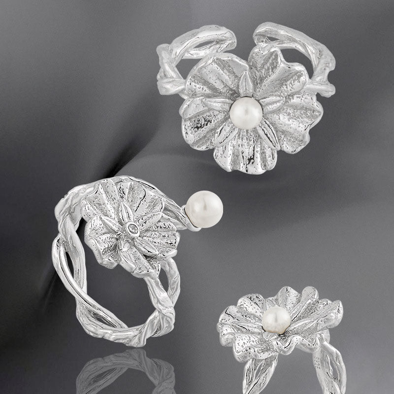 Pearl Flower Adjustable Ring