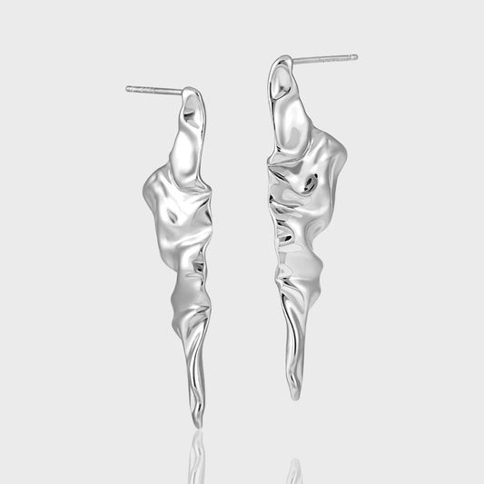 Modern Irregular Pleating 925 Sterling Silver Dangling Earrings