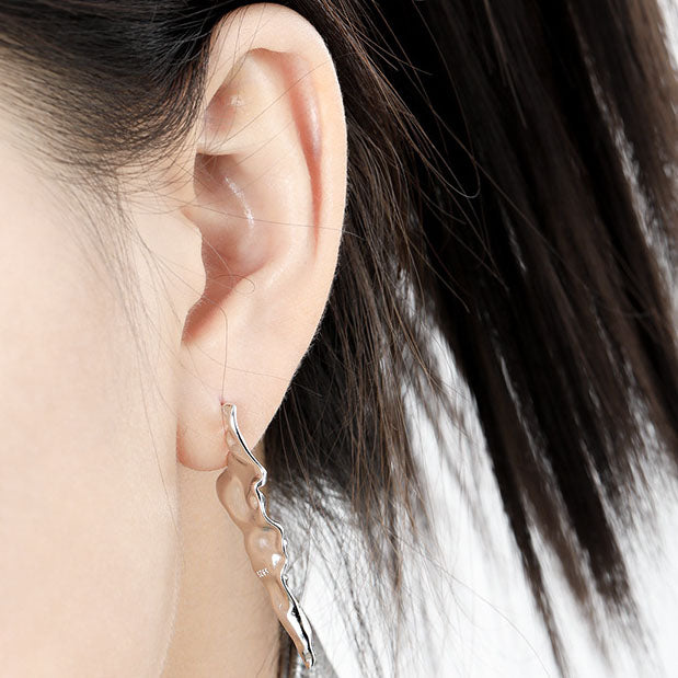 Modern Irregular Pleating 925 Sterling Silver Dangling Earrings