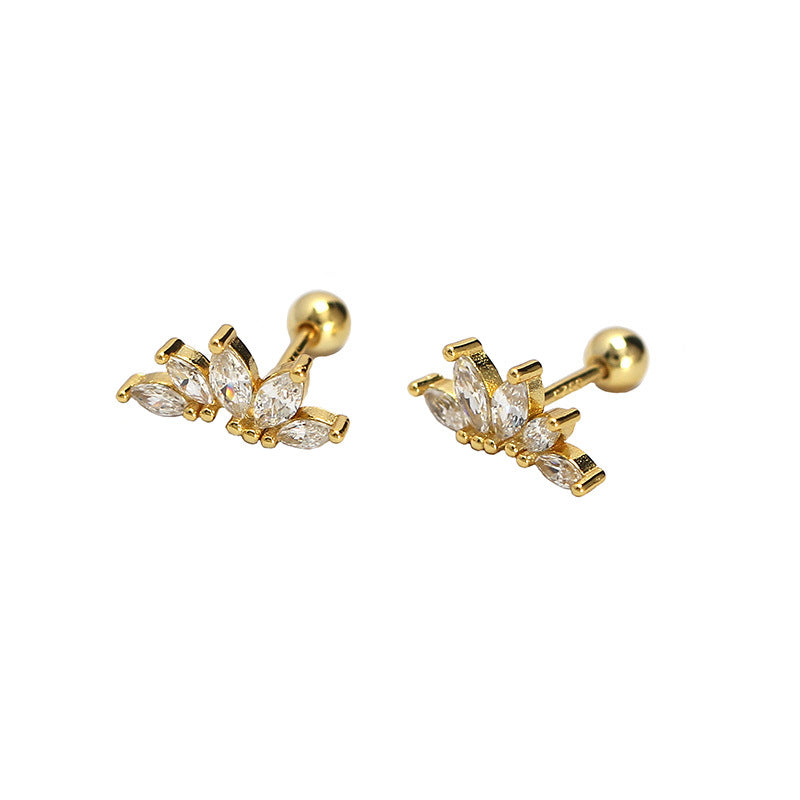 Simple Round CZ Crown 925 Sterling Silver Stud Screw Earrings