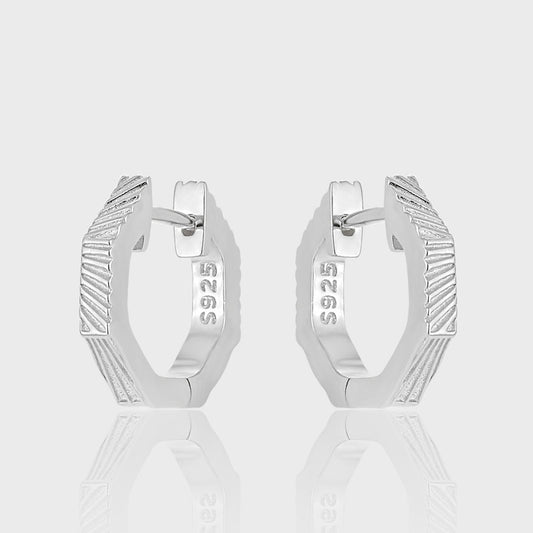 Irregular vertical geometric Octagon 925 Sterling Silver Hoop Earrings