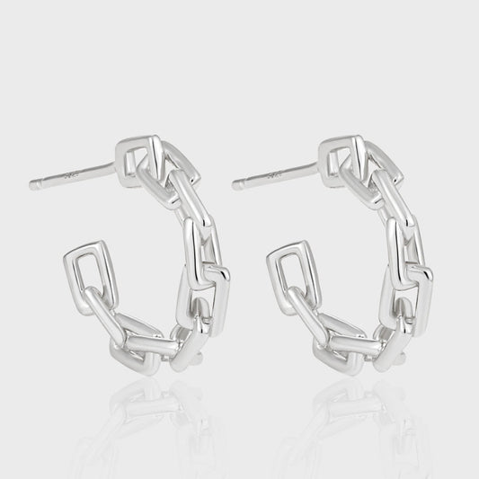 Modern Irregular Hollow Chain 925 Sterling Silver Hoop Earrings