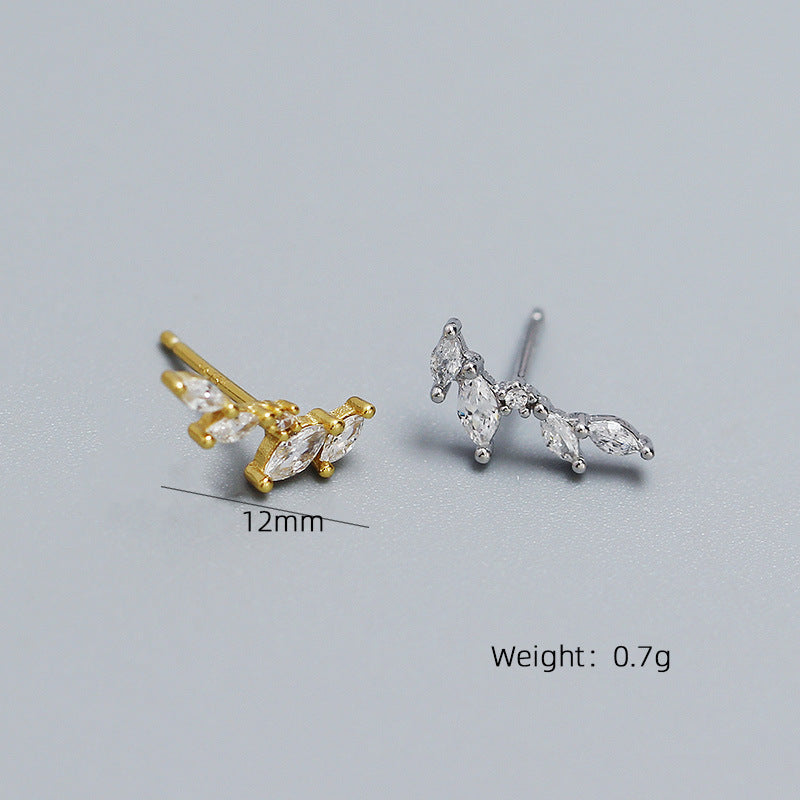 Graduation CZ Olive Leaves Branch 925 Sterling Silver Stud Earrings