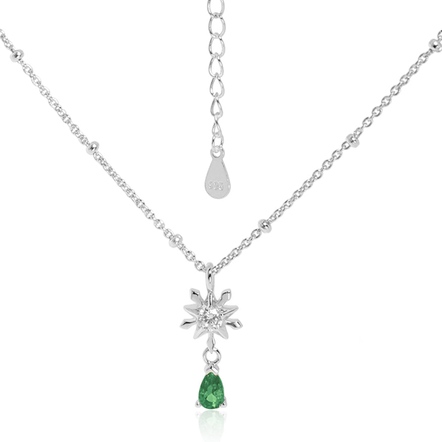 Elegant Five-pointed star Snowflake Waterdrop CZ Women 925 Sterling Silver Necklace