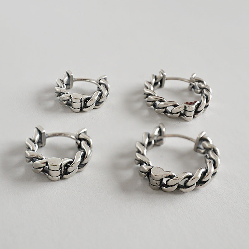 Retro Hollow Chain 925 Sterling Silver Huggie Hoop Earrings