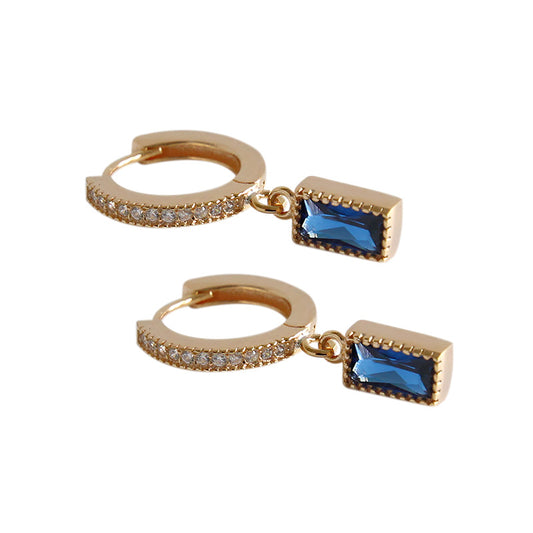 Blue CZ Rectangle Earrings