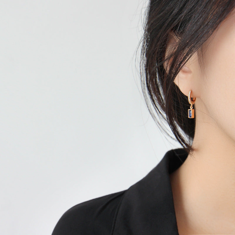 Blue CZ Rectangle Earrings