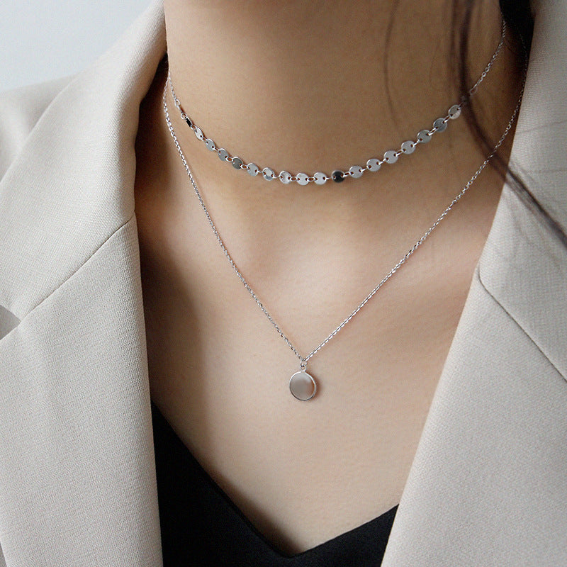 Layered  dot disc choker & Pendant Necklace Set
