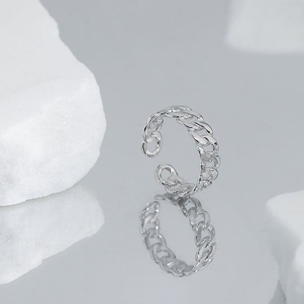 Party Hollow Chain 925 Sterling Silver Adjustable Ring