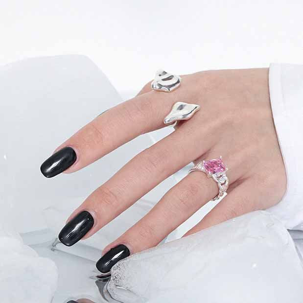 Irregular Twisted CZ Emerald 925 Sterling Silver Adjustable Ring