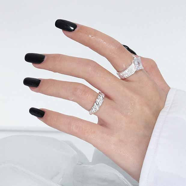 Irregular Twisted CZ Emerald 925 Sterling Silver Adjustable Ring