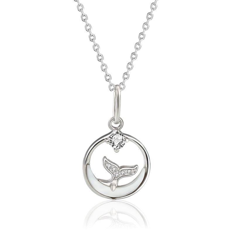 Girl Natural Mother of Shell Ocean CZ Mermaid Tail 925 Sterling Silver Necklace