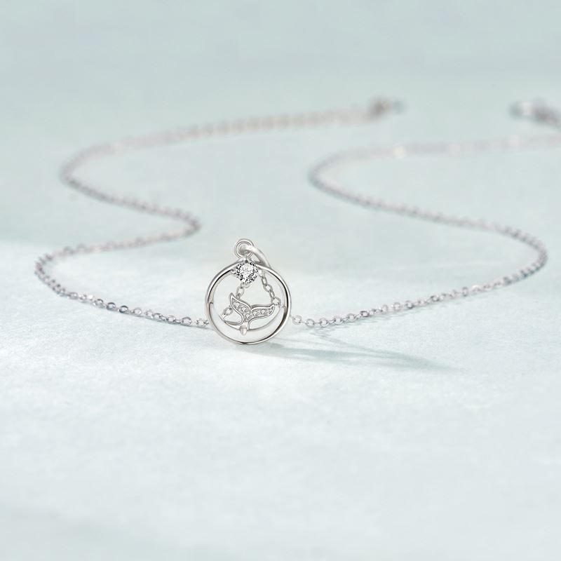 Girl Natural Mother of Shell Ocean CZ Mermaid Tail 925 Sterling Silver Necklace