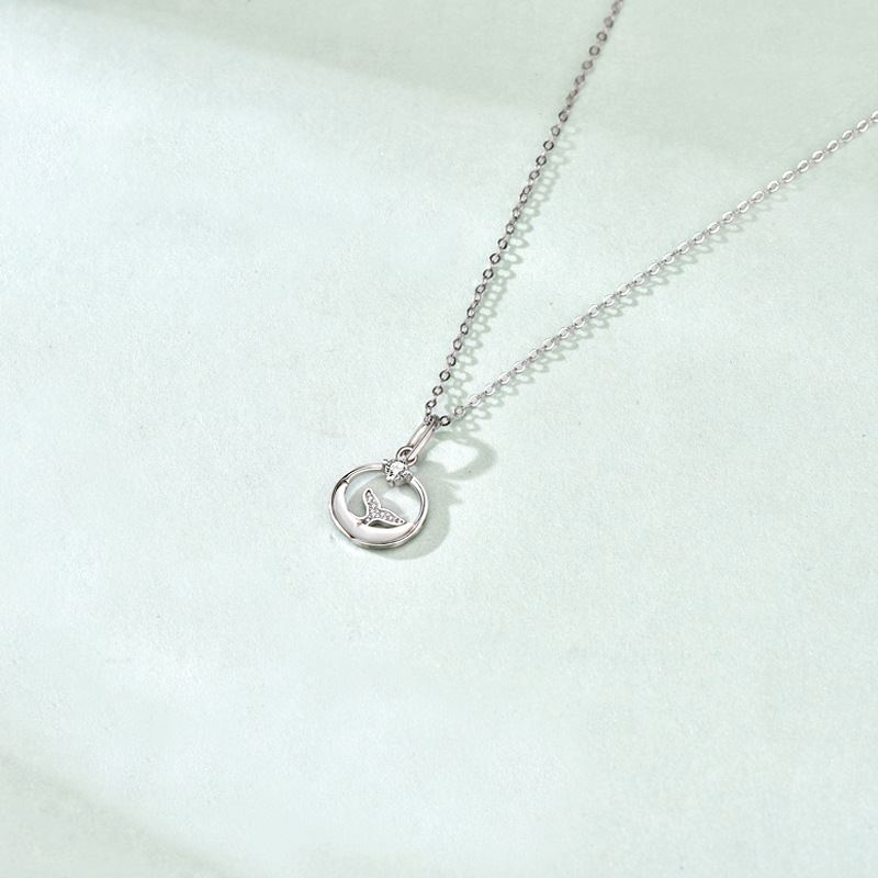 Girl Natural Mother of Shell Ocean CZ Mermaid Tail 925 Sterling Silver Necklace