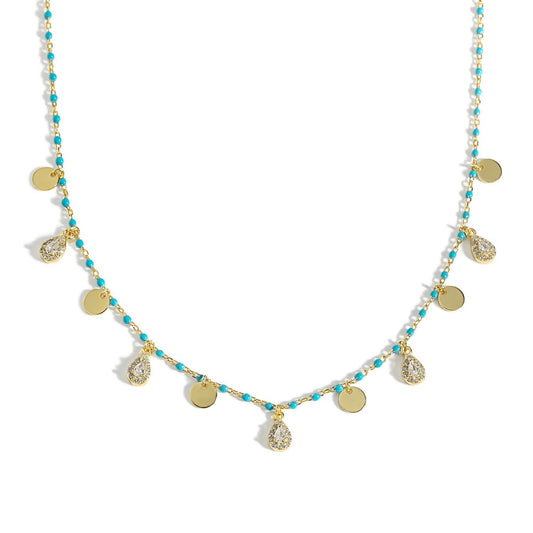 Blue Enamel Waterdrop CZ Necklace
