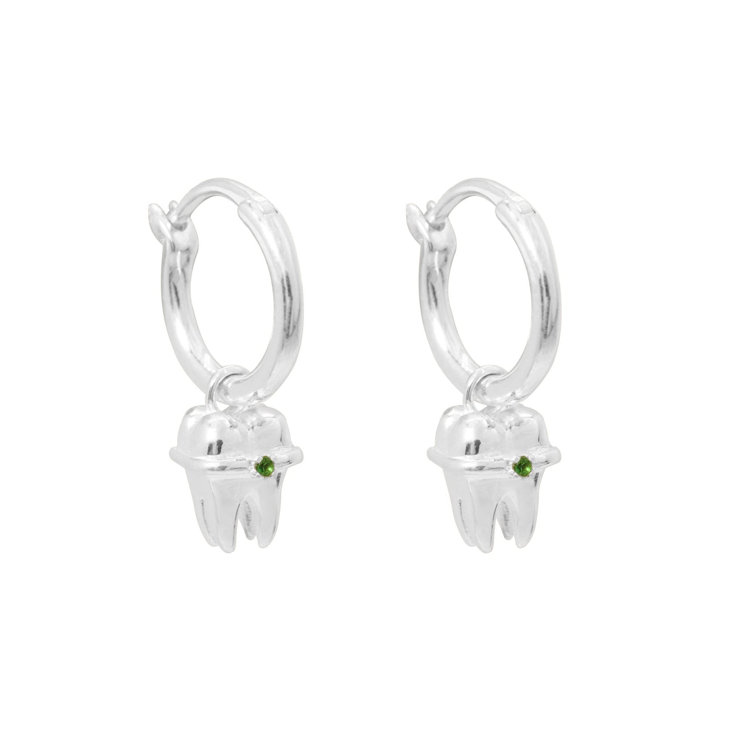 Cute Big CZ Tooth 925 Sterling Silver Hoop Earrings