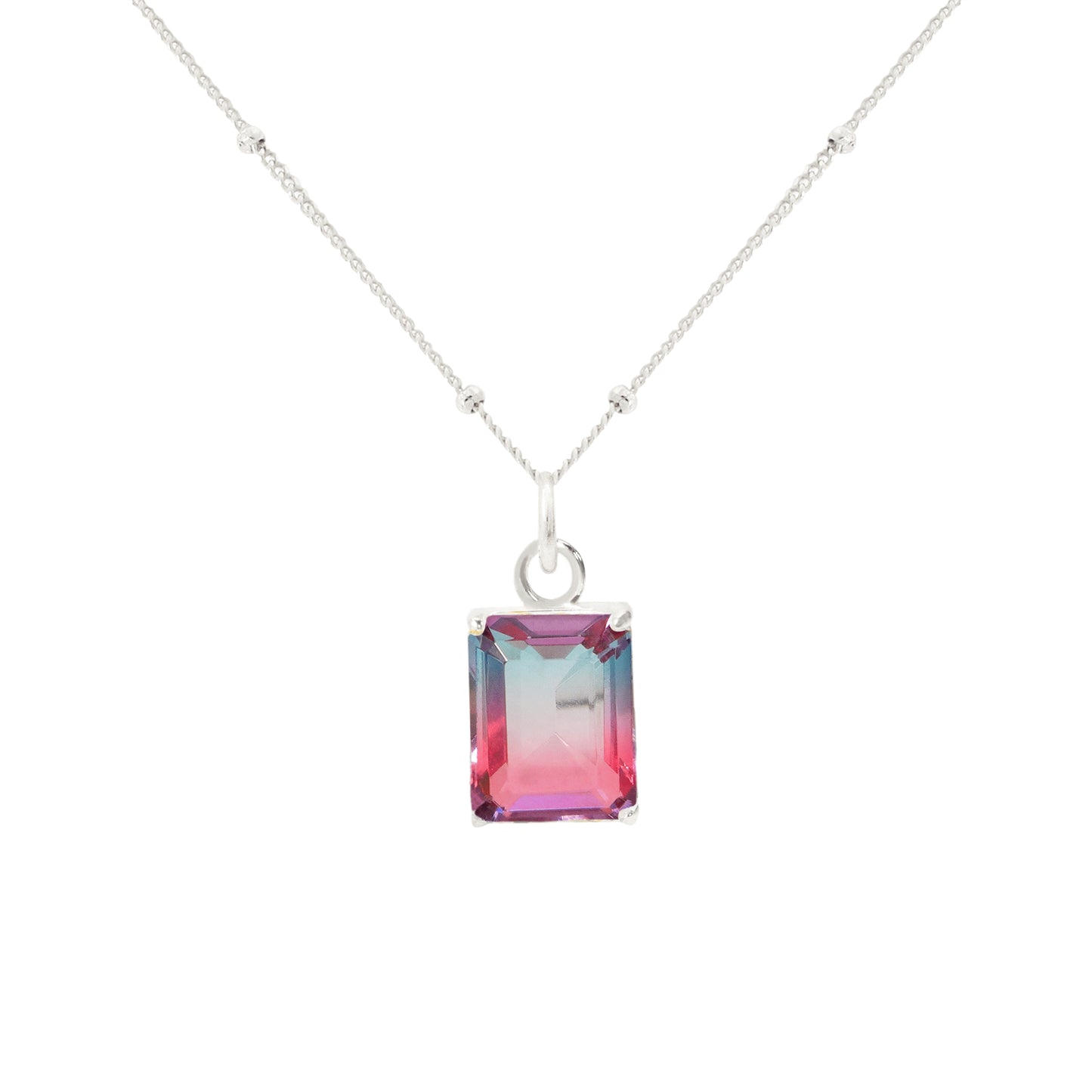 Fashion Geometry Fading Color Radiant CZ 925 Sterling Silver Necklace