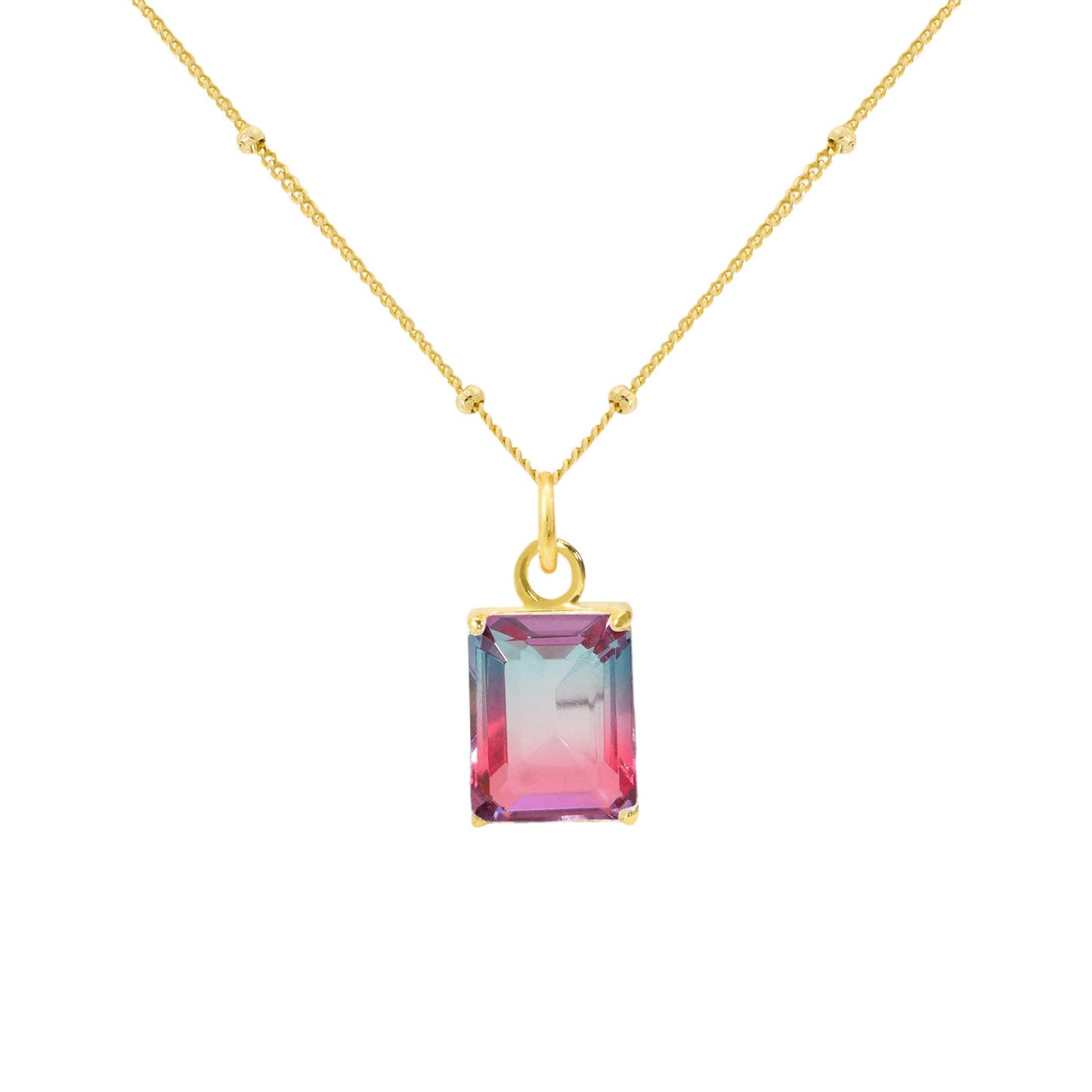 Fashion Geometry Fading Color Radiant CZ 925 Sterling Silver Necklace