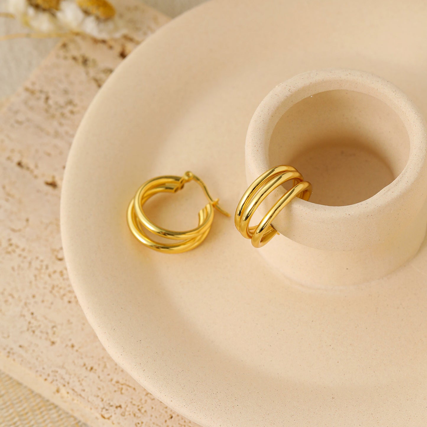 Daily Triple Circles 925 Sterling Silver Hoop Earrings