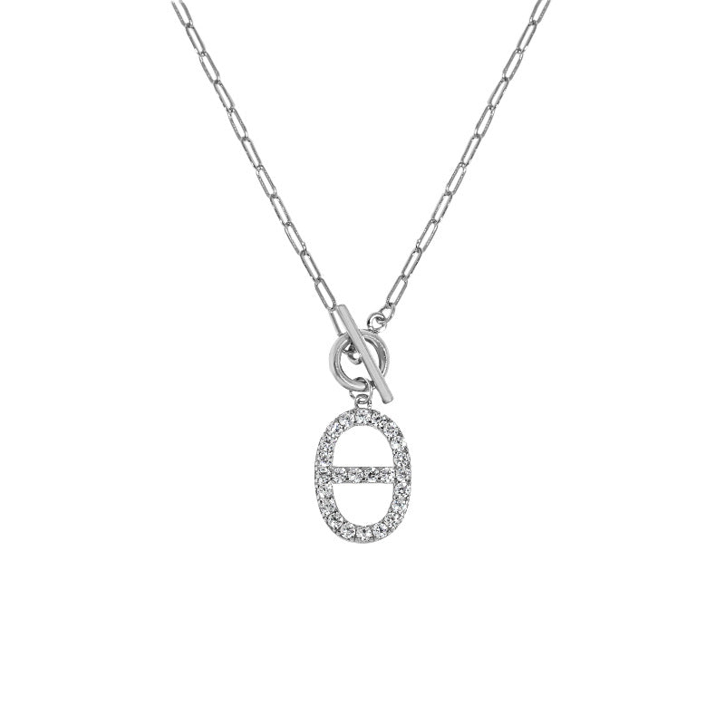 Geometry CZ Hollow Oval Pig Nose OT 925 Sterling Silver Necklace