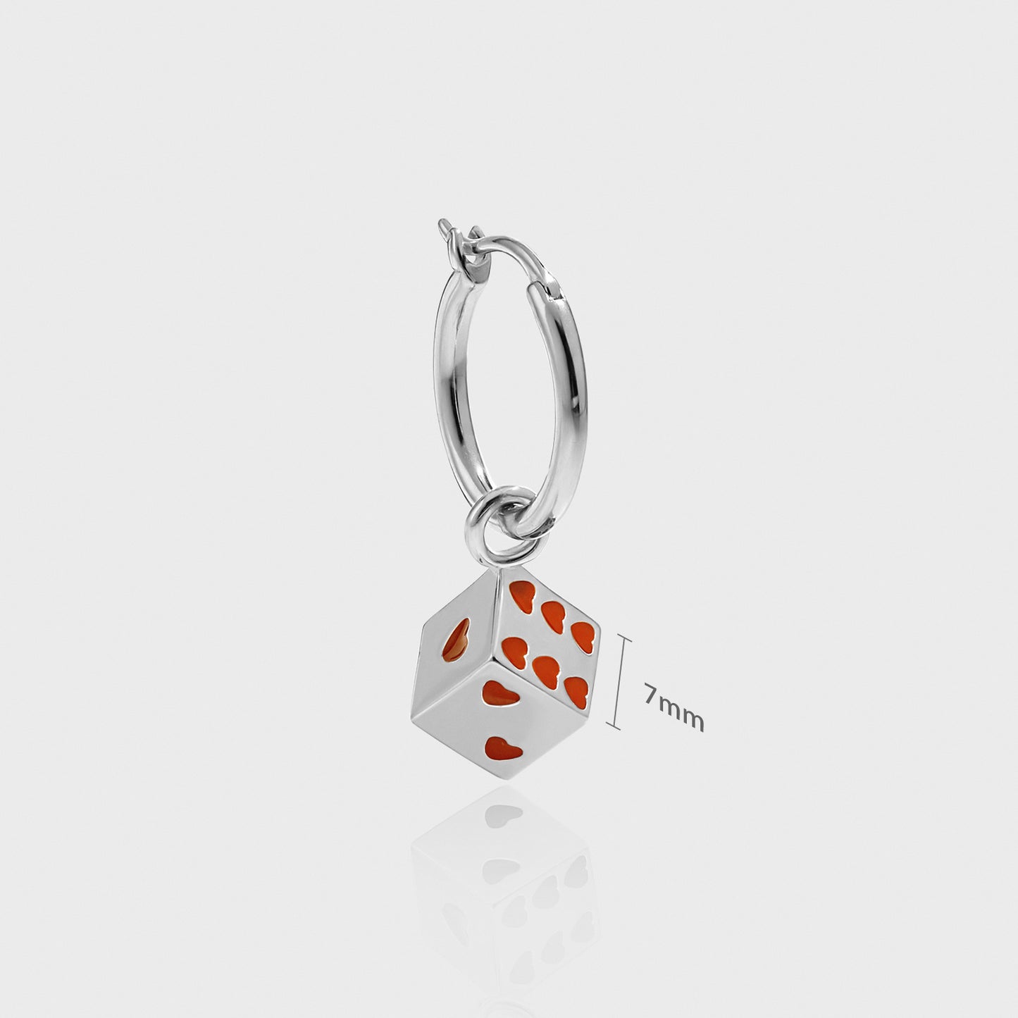 Fashion Red Hearts Geometry Cubic Dice 925 Sterling Silver Dangling Earrings