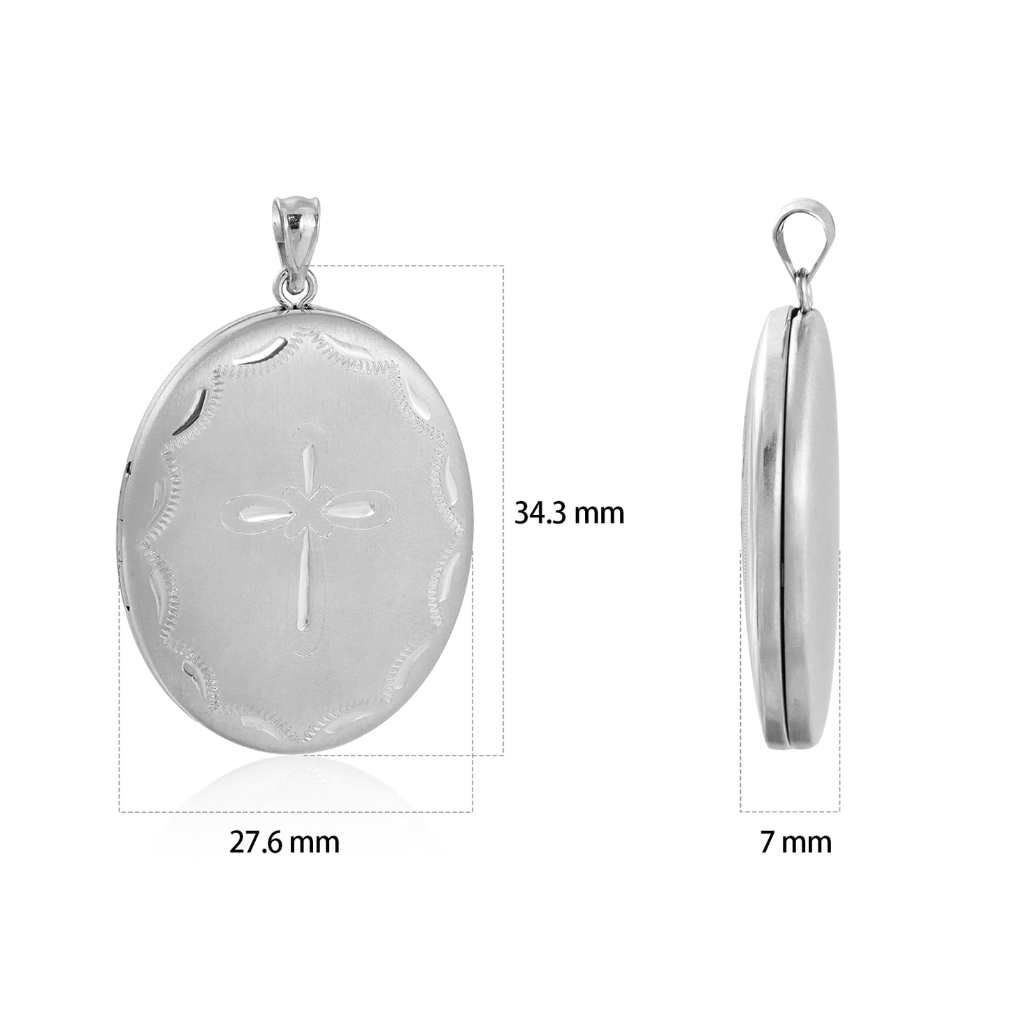 Simple Flower Cross Oval 925 Sterling Silver Locket Necklace Pendant