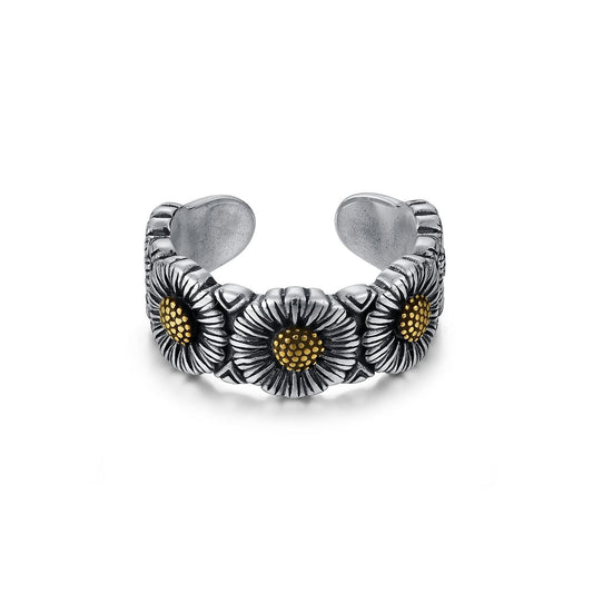 Vintage Daisy Flower 925 Sterling Silver Adjustable Ring