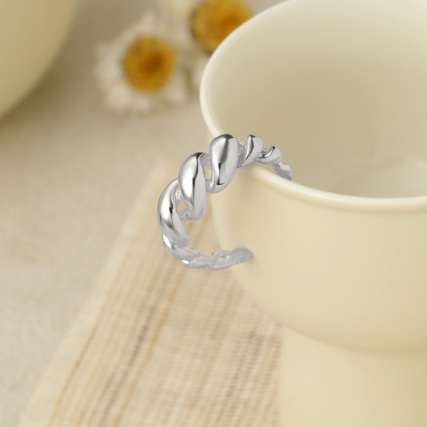 Simple Hollow Out Twisted Rope 925 Sterling Silver Adjustable Ring