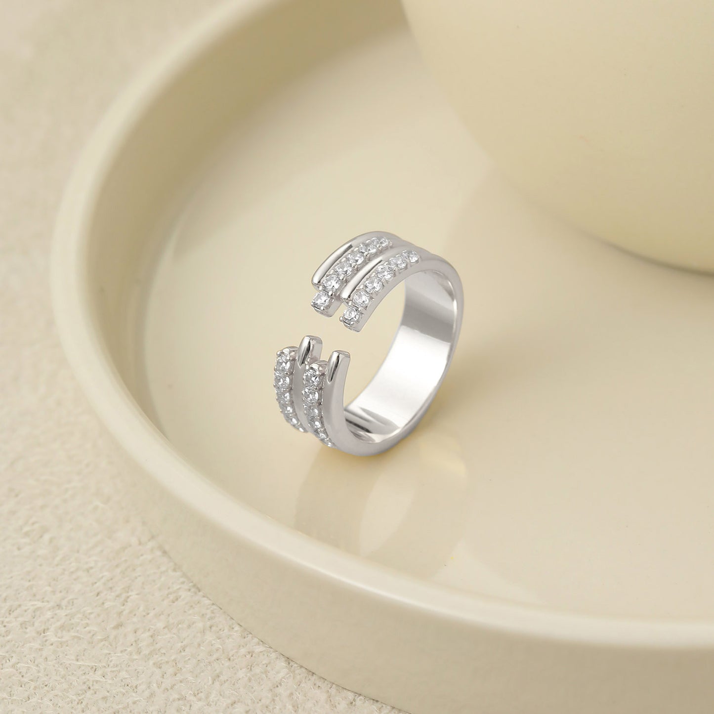 Fashion CZ  Jagged Geometry 925 Sterling Silver Adjustable Ring