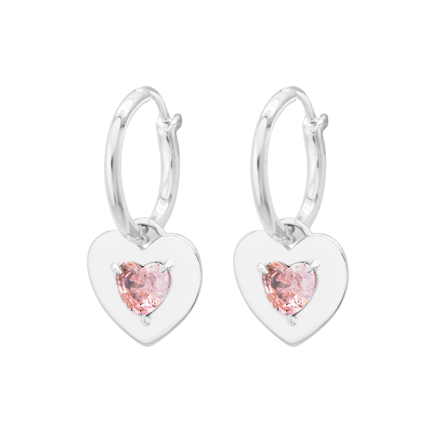 Fashion Two Sides wearing styles Pink CZ Heart Love 925 Sterling Silver Hoop Earrings